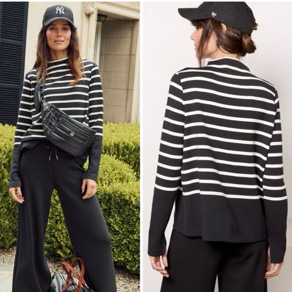 Spanx Evereve AirEssentials Mock Neck Stripe Pullover Size M Travel Athleisure - Picture 1 of 11